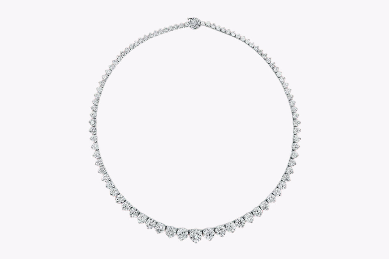 33.50 Carats Round Brilliant Cut Diamond Riviera Tennis Necklace in White Gold - Image 3