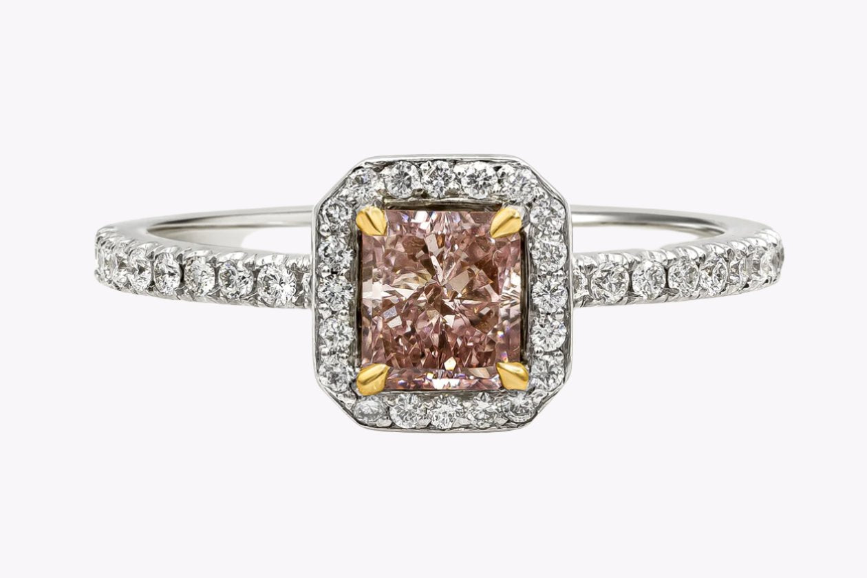 GIA Certified 0.73 Carat Cushion Cut Pink Diamond Halo Engagement Ring in White Gold