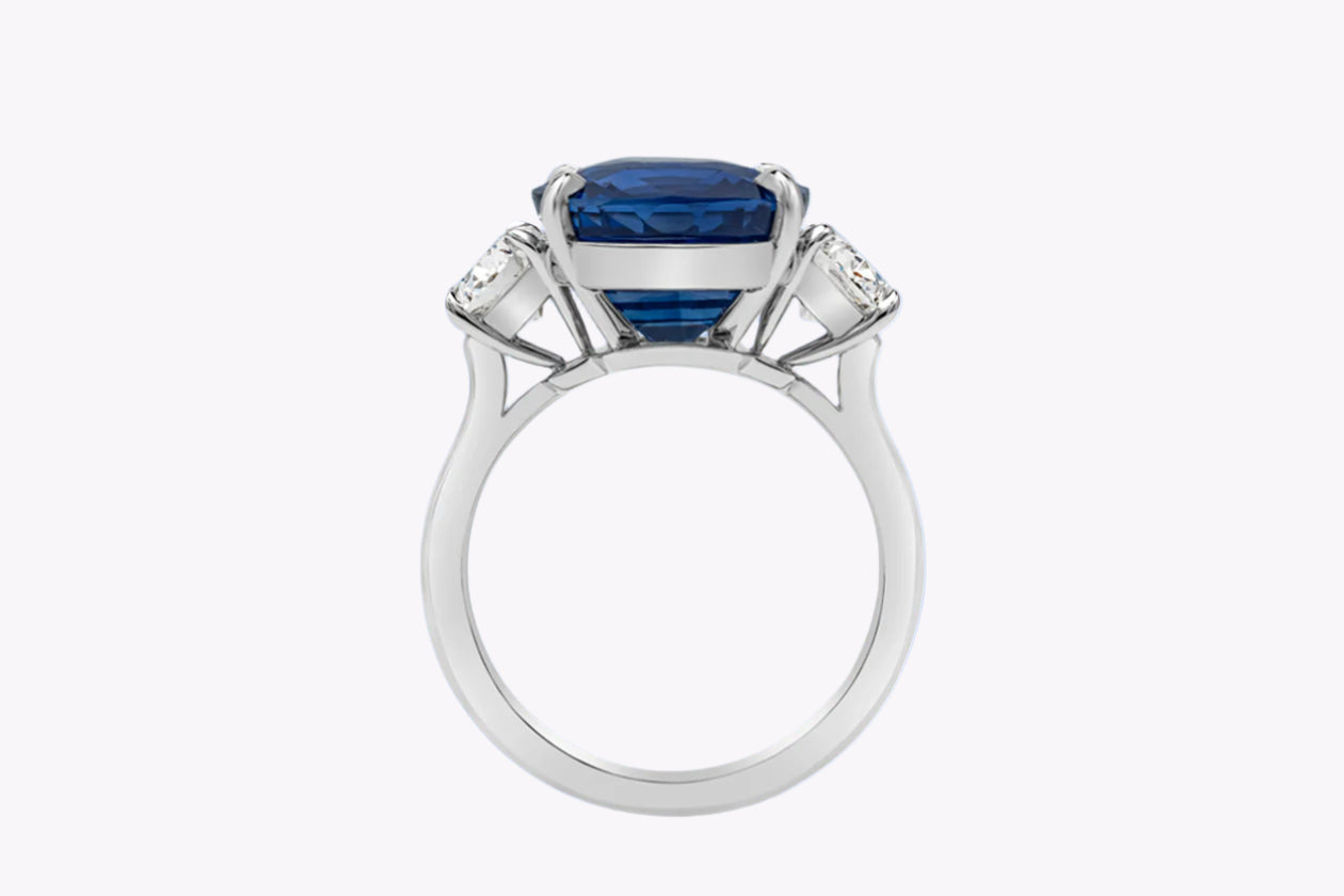 GIA Certified 11.04 Carat Cushion Cut Ceylon Blue Sapphire Three Stone Engagement Ring in Platinum - Image 4