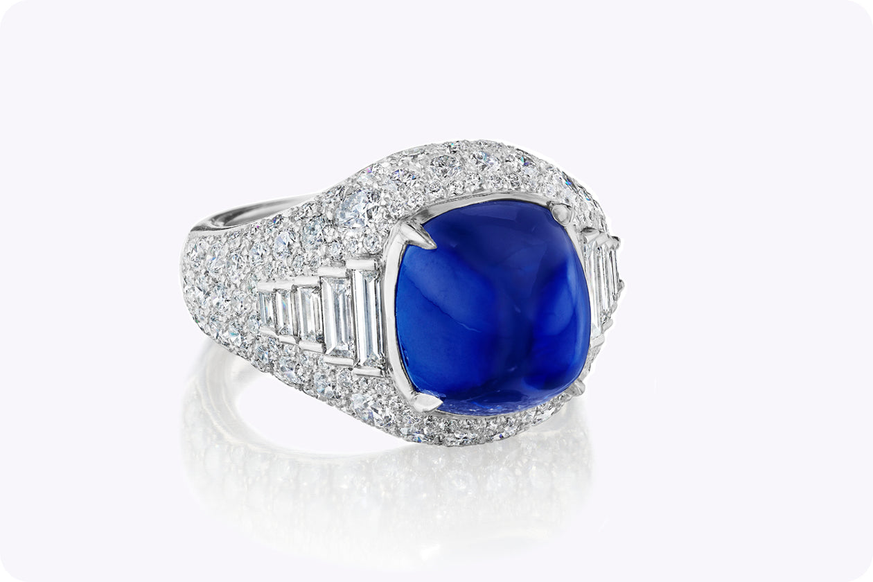 8.42 Carats Cabochon Kashmir Sapphire & Diamond Cocktail Ring in Platinum