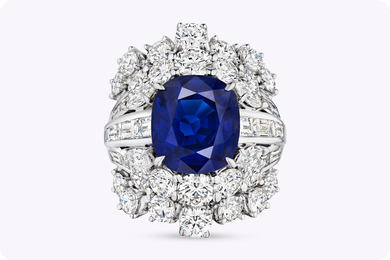 11.10 Carat Total Important Sapphire & Mixed-Cut Diamond Cocktail Ring in White Gold