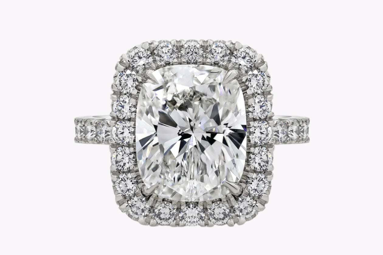 GIA Certified 5.01 Carats Cushion Cut Diamond Halo Engagement Ring in Platinum