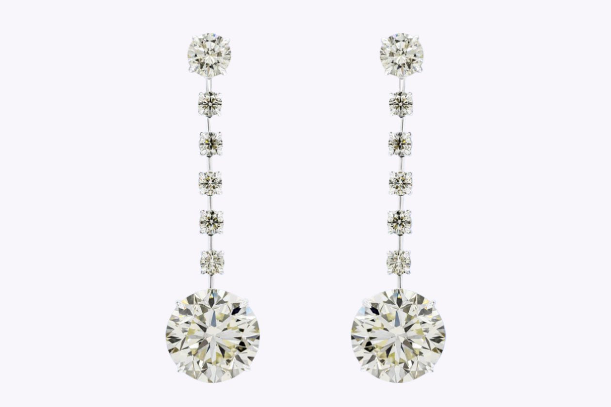 17.68 Carats Total Round Brilliant Cut Diamond Dangle Earrings in Platinum