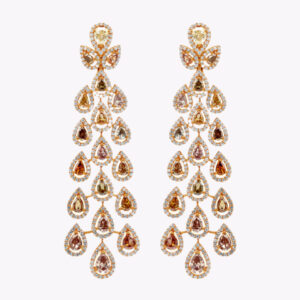 10.45 Carat Total Pear Shape Natural Fancy Color Diamond Chandelier Earrings in Rose Gold