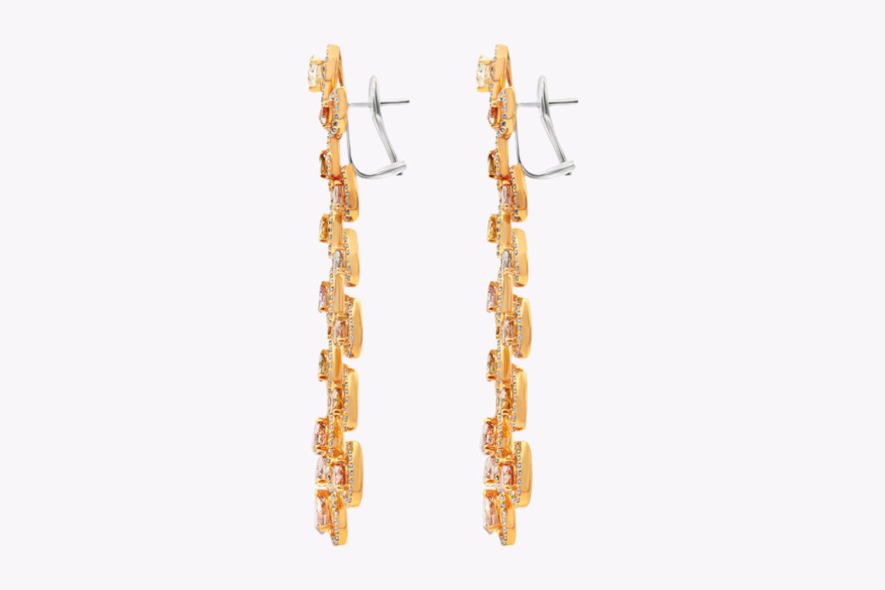 10.45 Carat Total Pear Shape Natural Fancy Color Diamond Chandelier Earrings in Rose Gold - Image 3