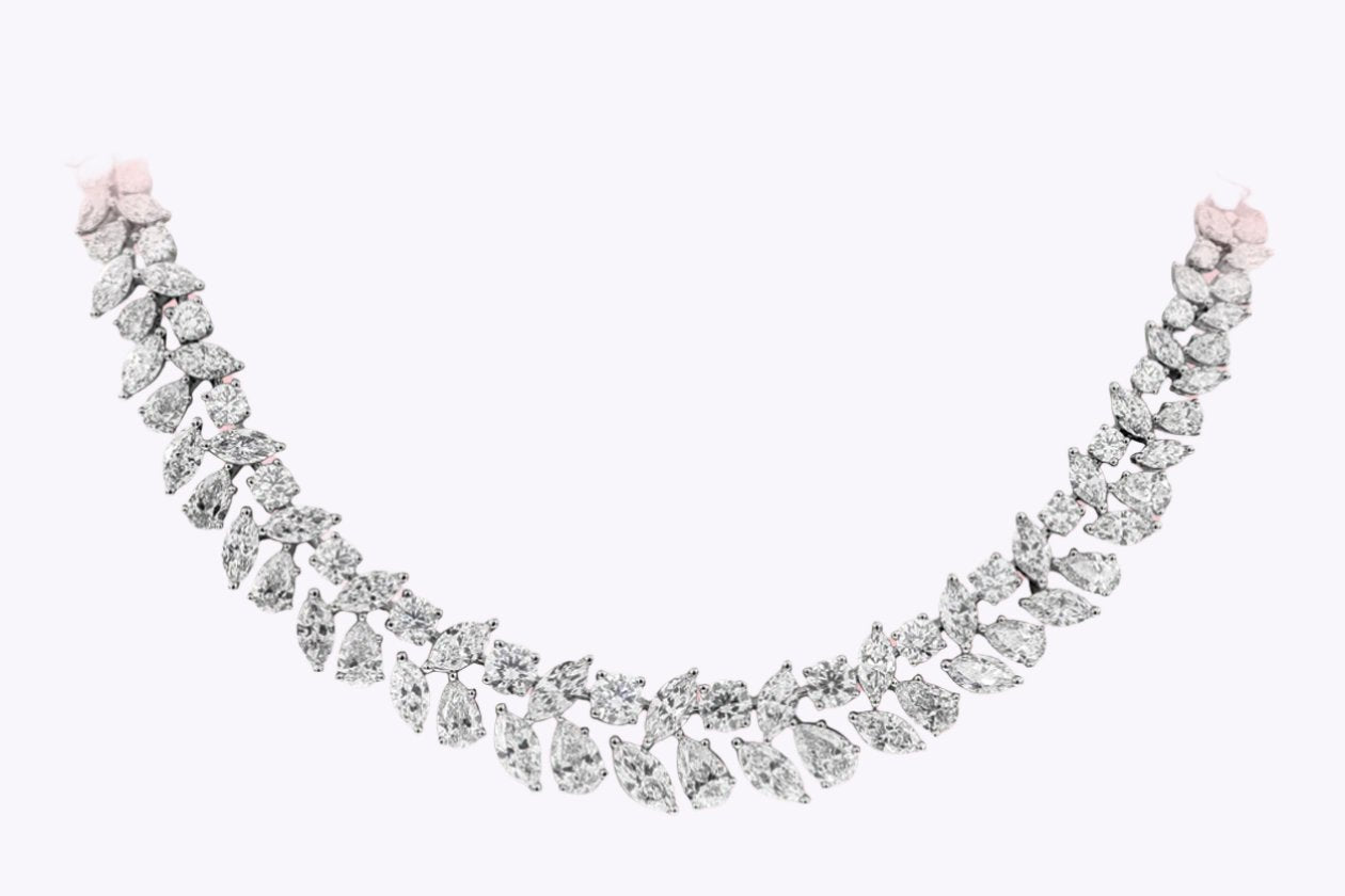 51.48 Carats Total Mixed-Cut Diamond Riviera Necklace in White Gold