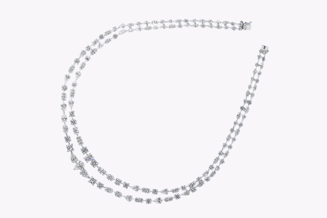 36.92 Carats Total Mixed-Cut Diamond Two-Row Pendant Necklace in White Gold - Image 3