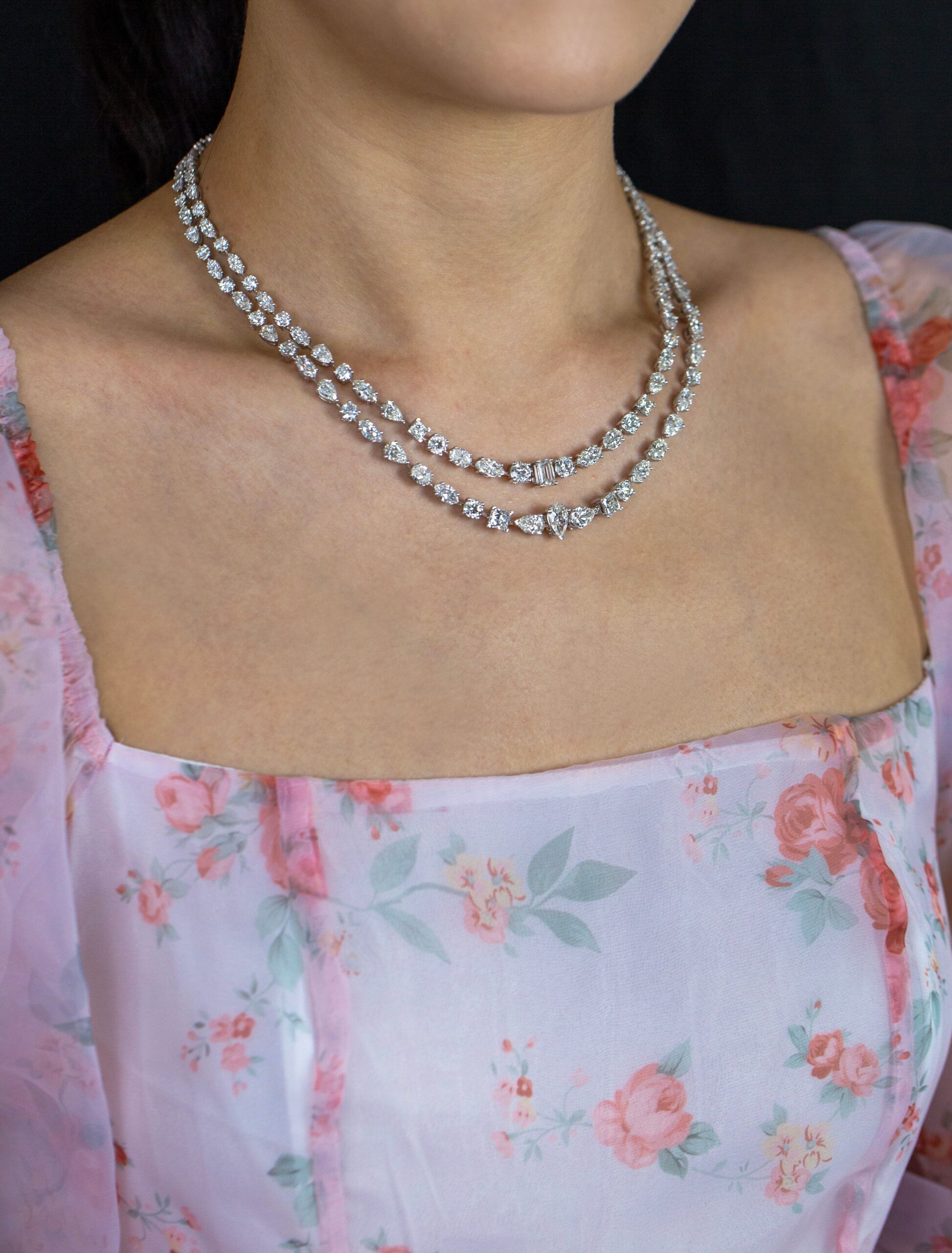 36.92 Carats Total Mixed-Cut Diamond Two-Row Pendant Necklace in White Gold - Image 6