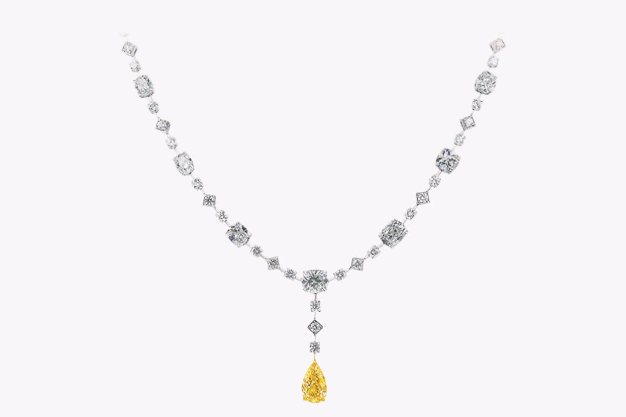 2.79 Carats Pear Shape Yellow Diamond Drop Pendant Necklace in Platinum