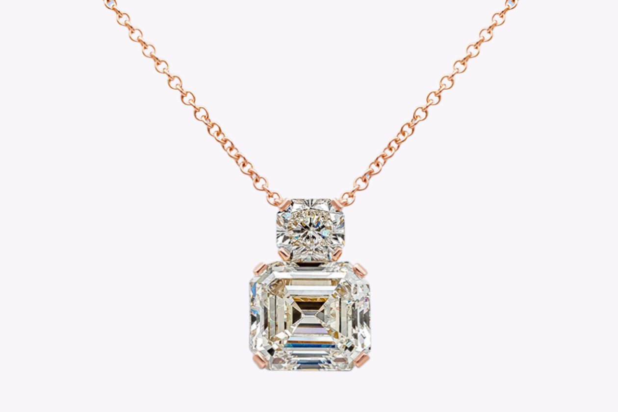 GIA Certified 7.81 Carats Emerald Cut Diamond Pendant Necklace in Rose Gold