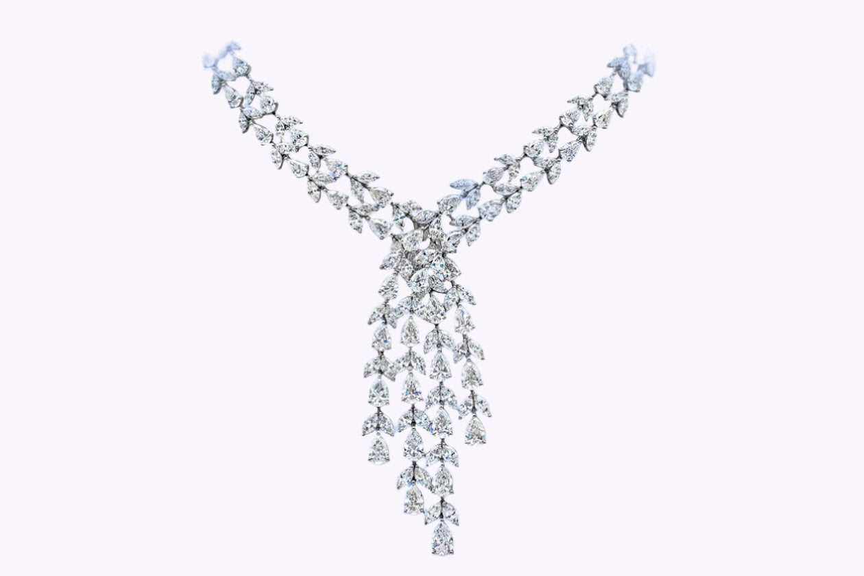 41.21 Carats Total Mixed-Cut Diamond Cluster Necklace in White Gold