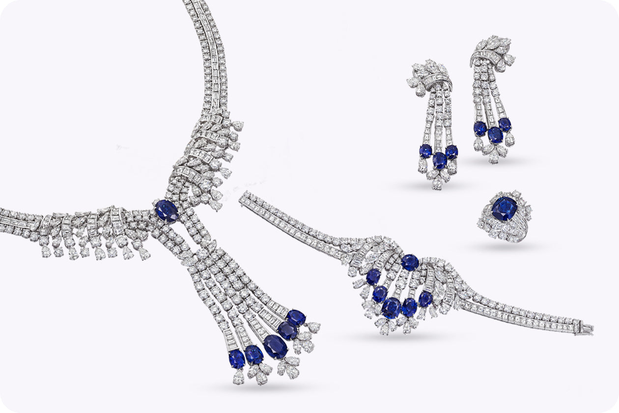 119.30 Carat Total Important Sapphire & Mixed-Cut Diamond Drop Necklace in White Gold - Image 6