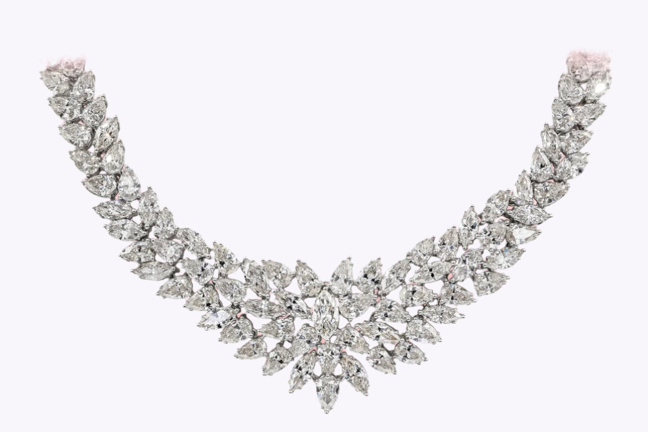 115.20 Carats Total Mixed-Cut Diamond Cluster Necklace in Platinum
