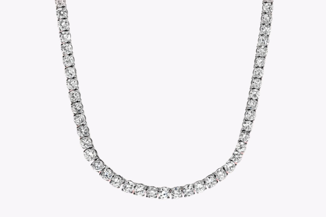 56.88 Carats Total Round Brilliant Cut Diamond Four-Way Tennis Necklace in White Gold