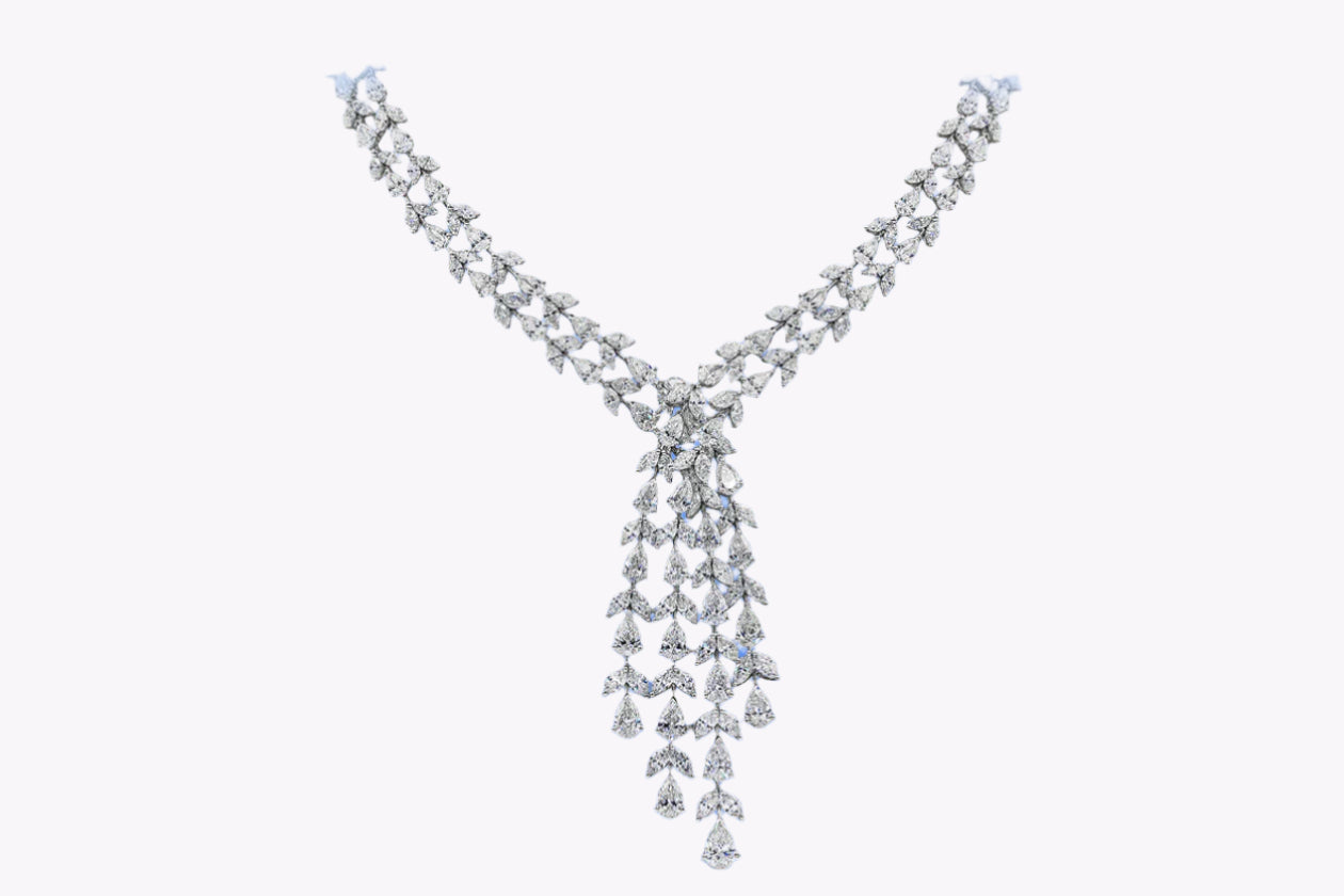 40.94 Carat Total Mixed Cut Cluster Diamond Drop Necklace in White Gold