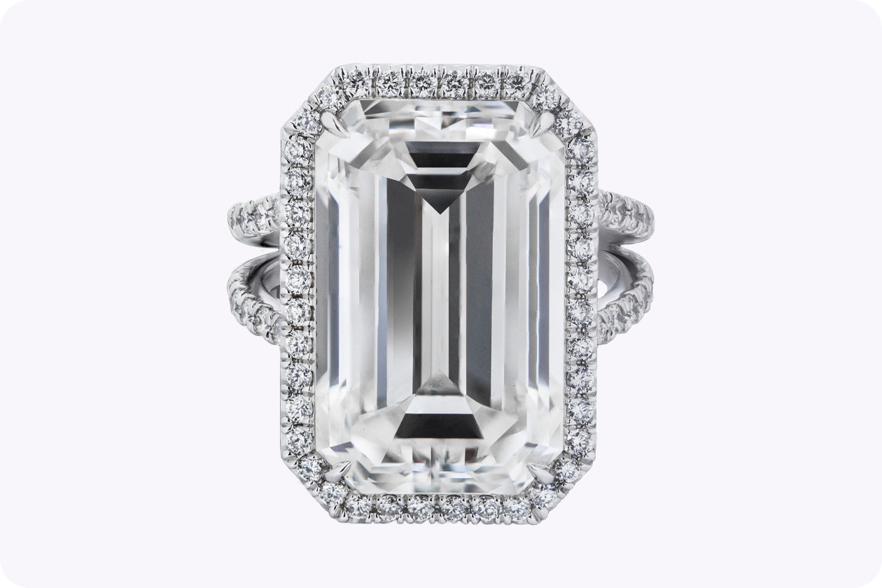 GIA Certified 15.00 Carats Emerald Cut Diamond Halo Engagement Ring in Platinum