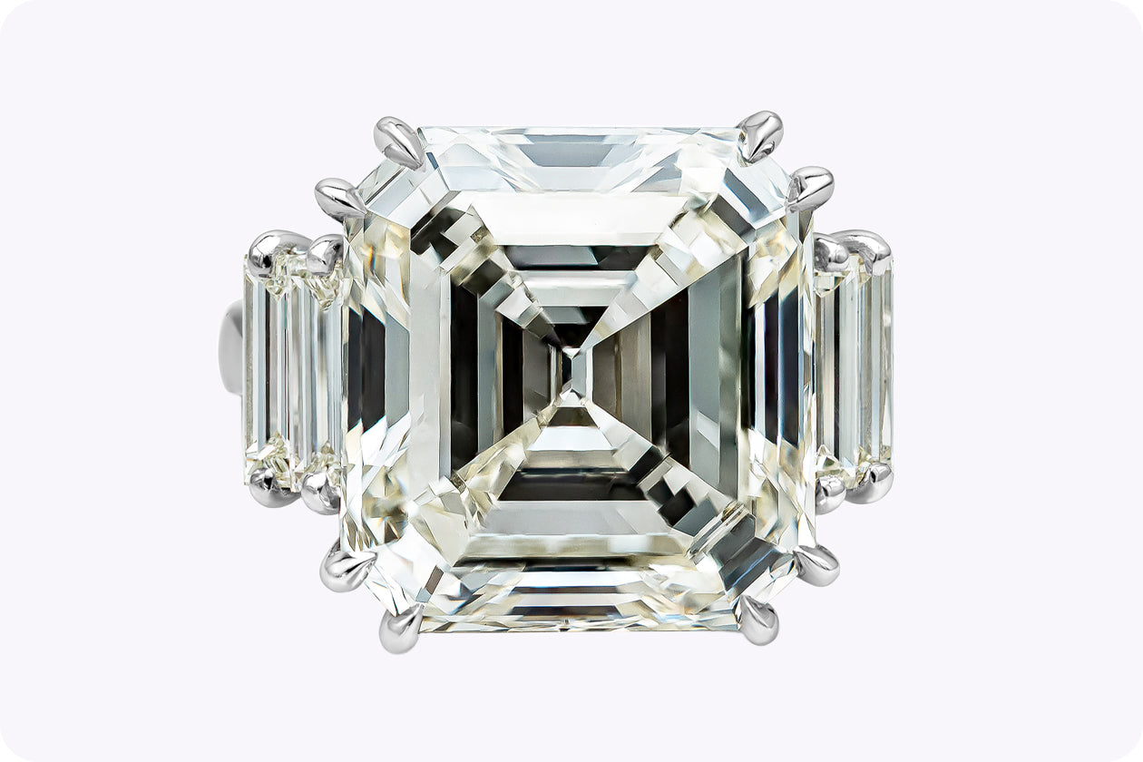 GIA Certified 18.76 Carats Square Emerald Cut Diamond Five-Stone Engagement Ring in Platinum