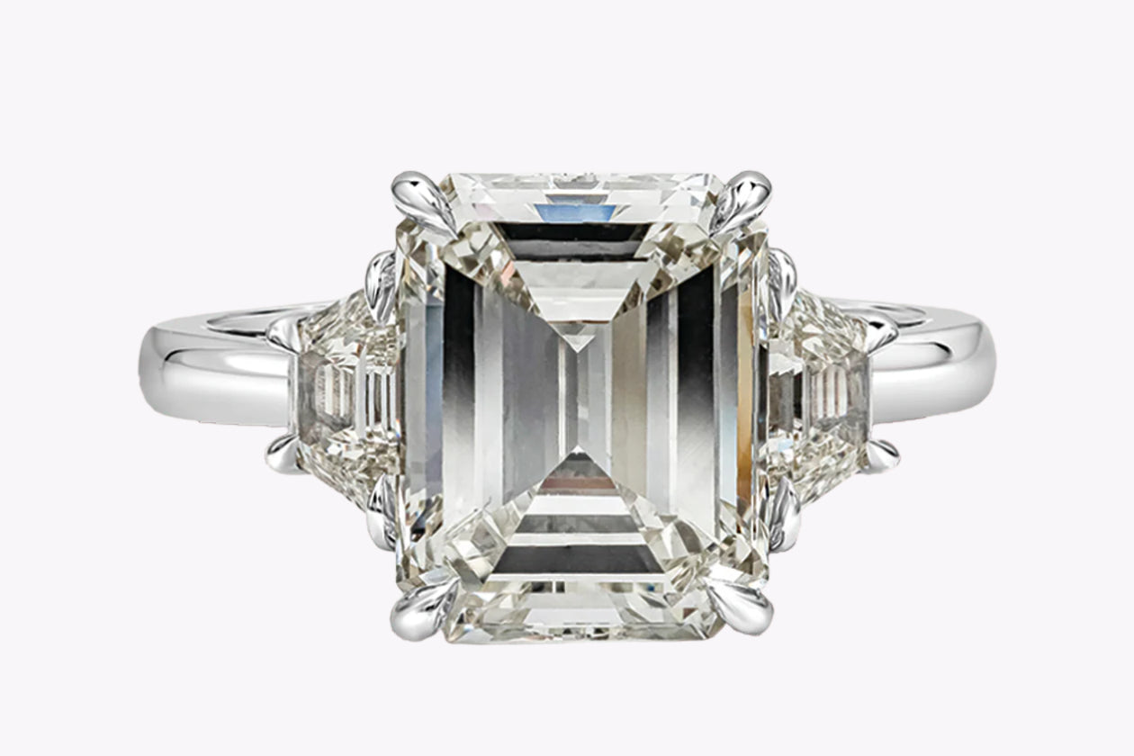 GIA Certified 4.05 Carats Emerald Cut Diamond Three-Stone Engagement Ring in Platinum