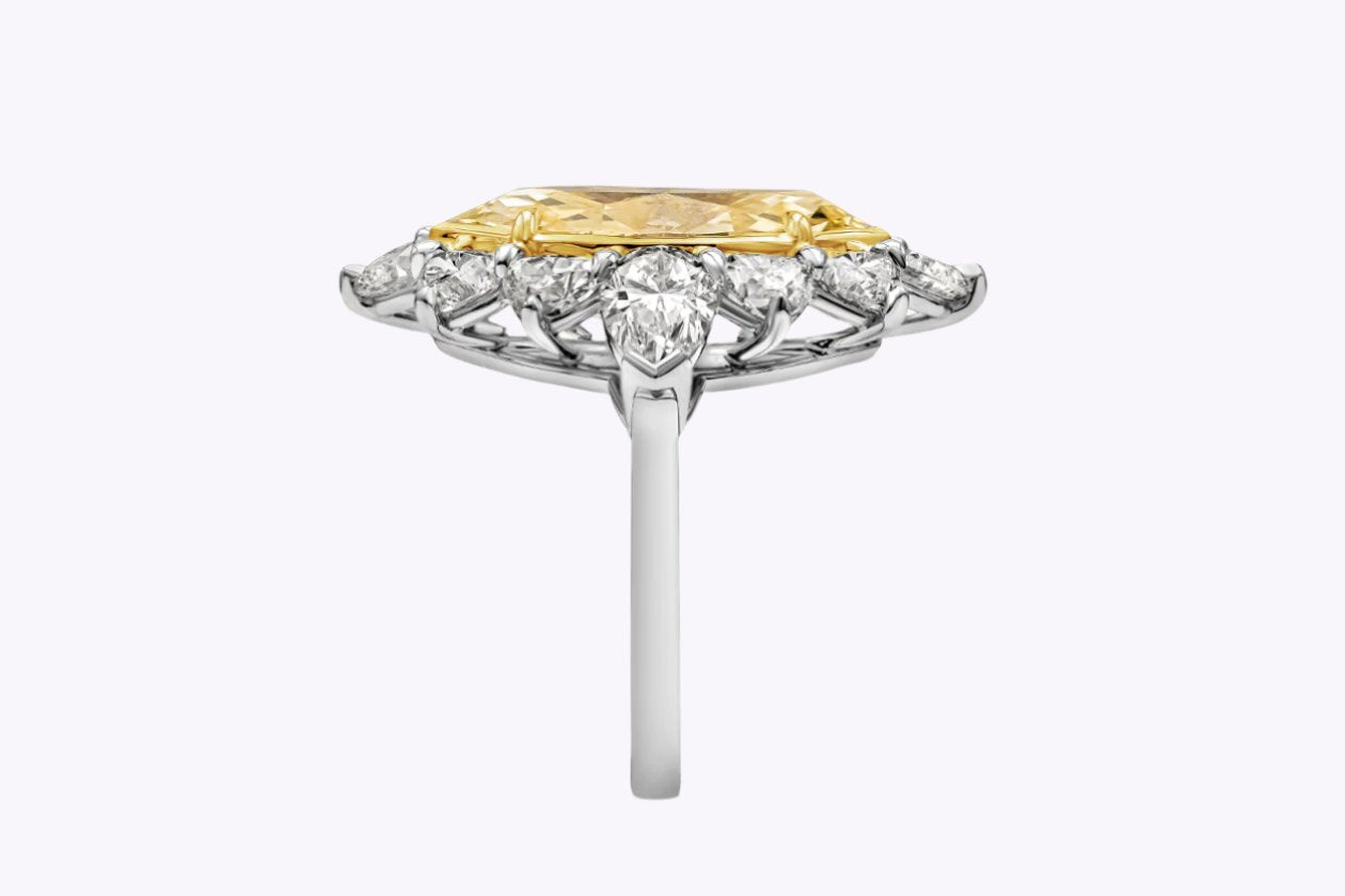 GIA Certified 5.58 Carats Marquise Cut Yellow Diamond Halo Ring in Platinum - Image 3
