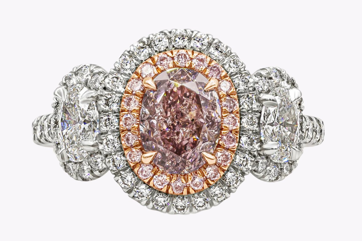GIA Certified 1.00 Carat Oval Cut Pink Diamond Double Halo Engagement Ring in Platinum