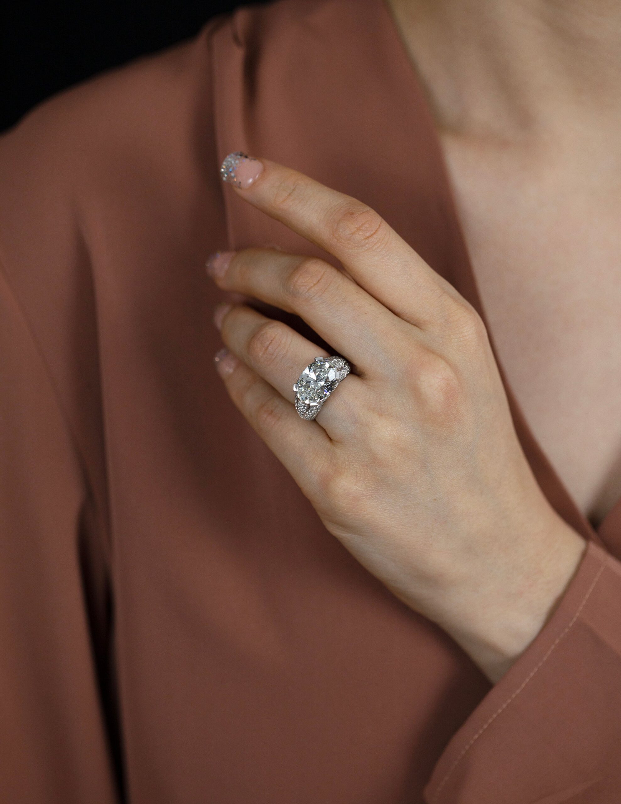 GIA Certified 6.16 Carats Oval Cut Diamond Dome Cocktail Engagement Ring in Platinum - Image 6