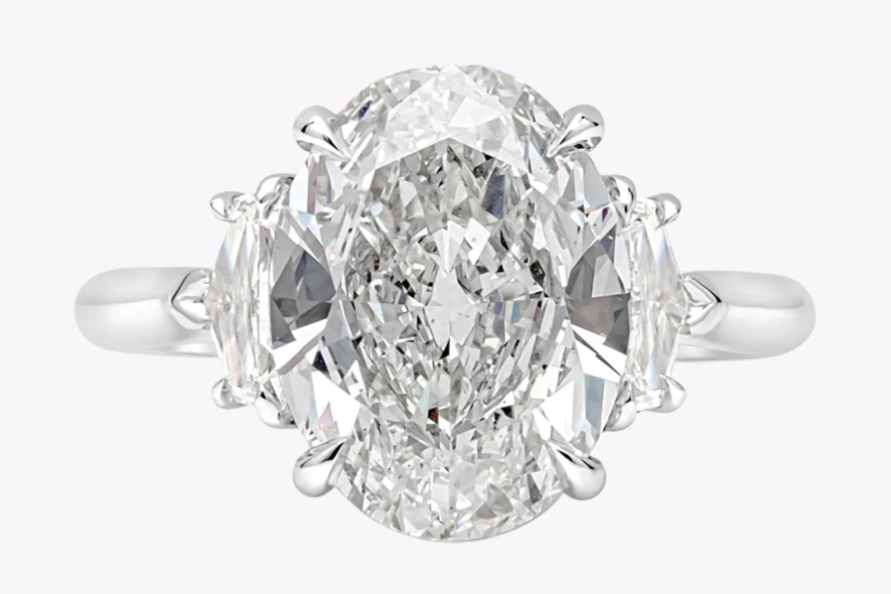 GIA Certified 3.54 Carats Oval Cut Diamond Three-Stone Engagement Ring in Platinum