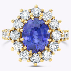 GIA Certified 6.17 Carat Oval Cut Color Change Sapphire & Diamond Cocktail Ring in Yellow Gold
