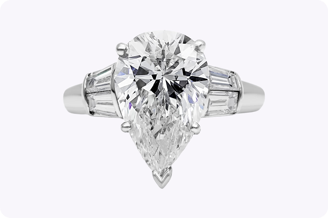 GIA Certified 5.38 Carats Pear Shape Diamond Five-Stone Engagement Ring in Platinum