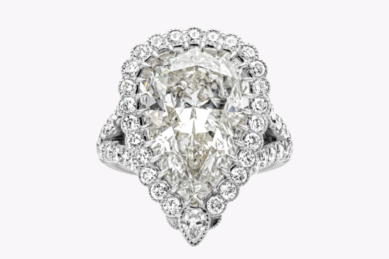 10.15 Carats Pear Shape Diamond Halo Engagement Ring in Platinum