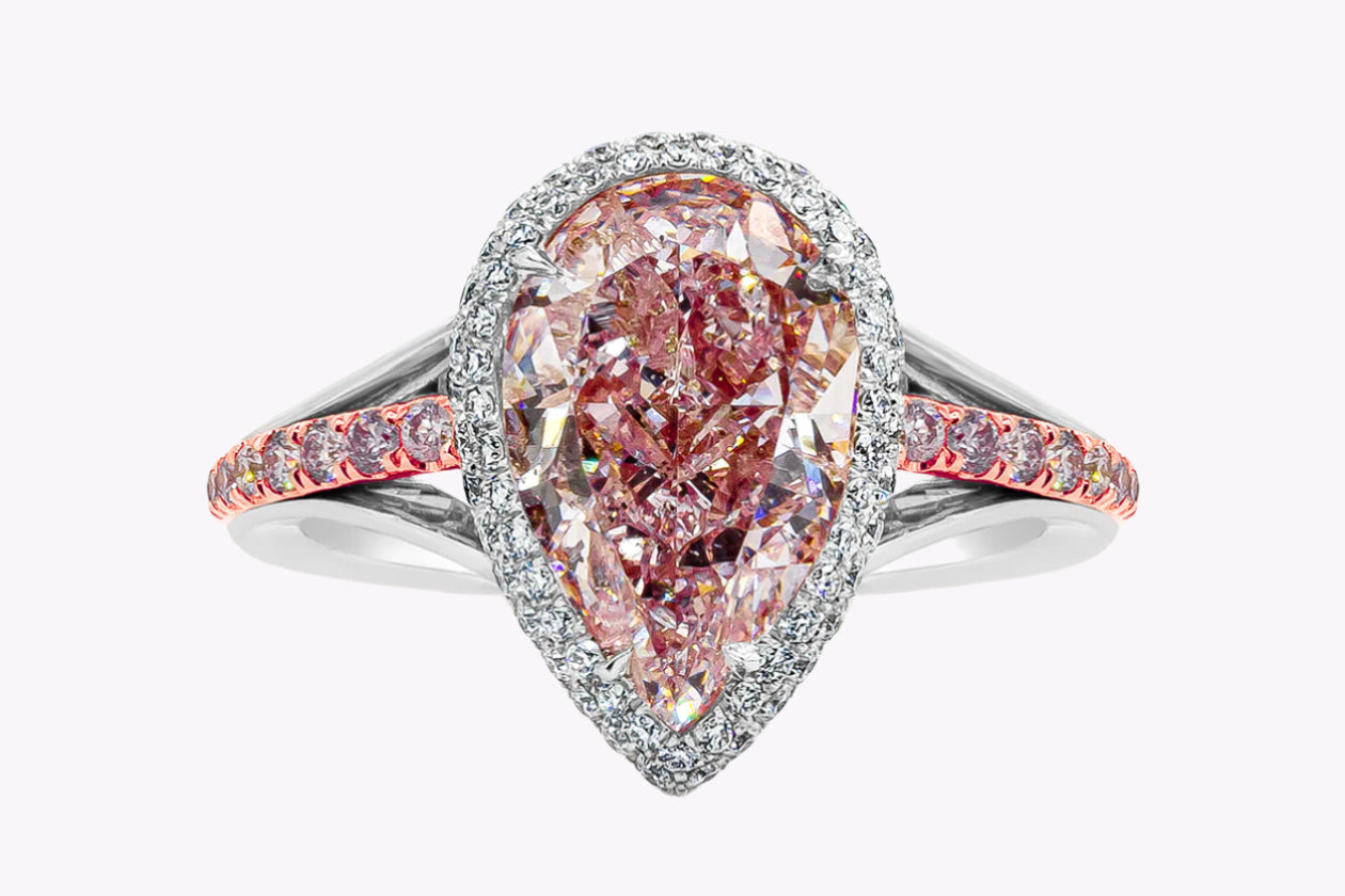 GIA Certified 3.04 Carats Pear Shape Pink Diamond Double Halo Engagement Ring in Two-Tone