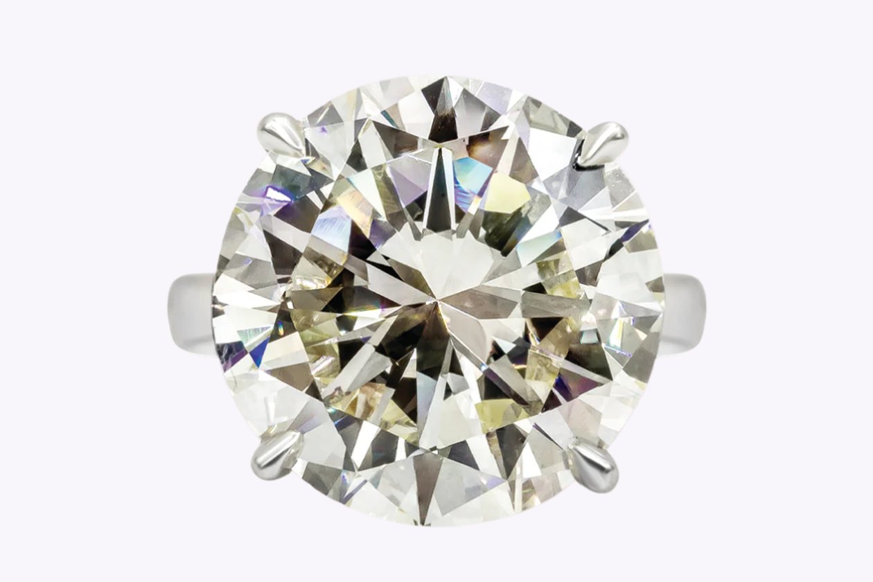 GIA Certified 19.07 Carats Round Brilliant Cut Diamond Solitaire Engagement Ring in Platinum