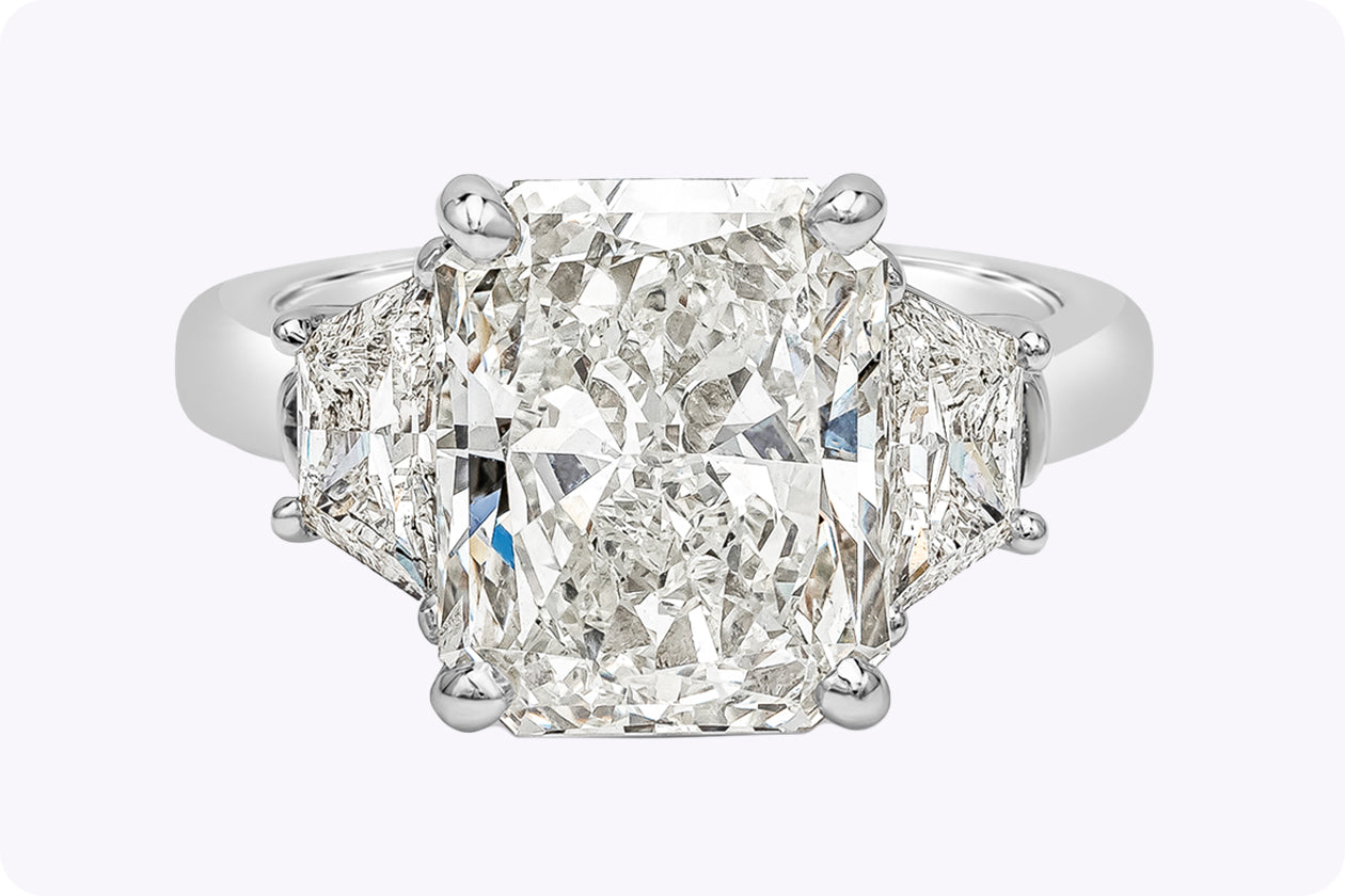 GIA Certified 5.01 Carats Radiant Cut Diamond Three-Stone Engagement Ring in Platinum