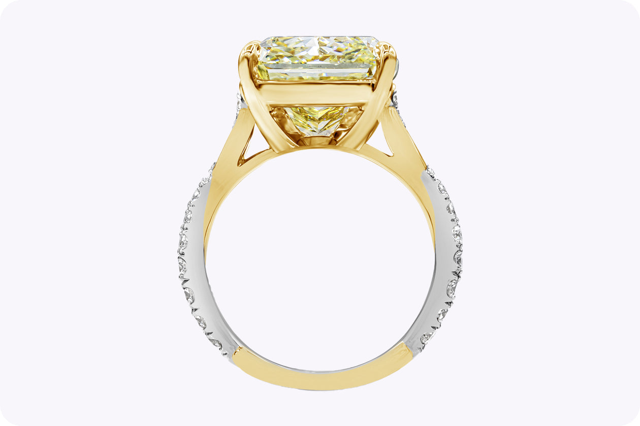 GIA Certified 12.16 Carats Radiant Cut Yellow Diamond Intertwined Engagement Ring in Yellow Gold & Platinum - Image 4