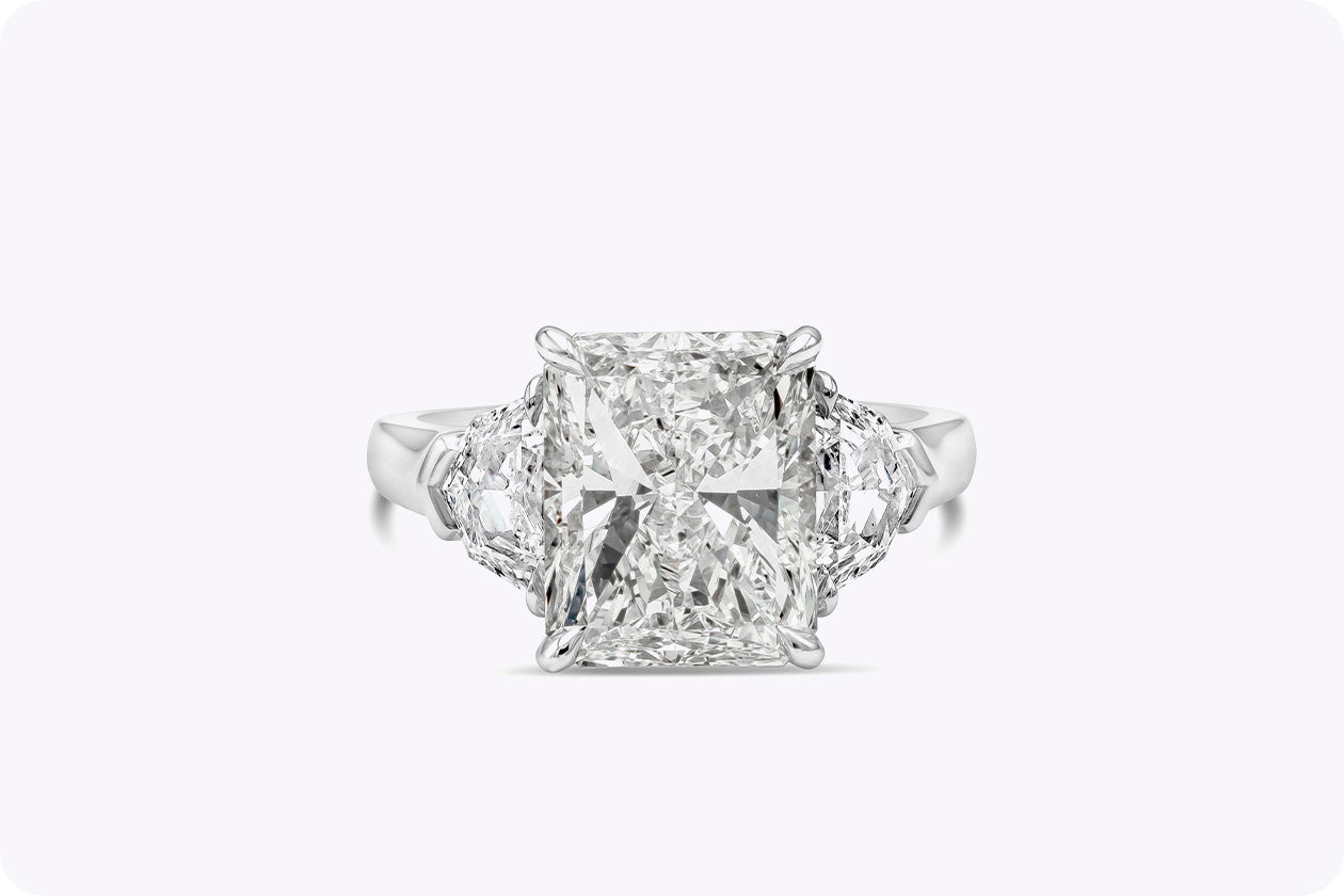 GIA Certified 7.03 Carats Radiant Cut Diamond Three-Stone Engagement Ring in Platinum
