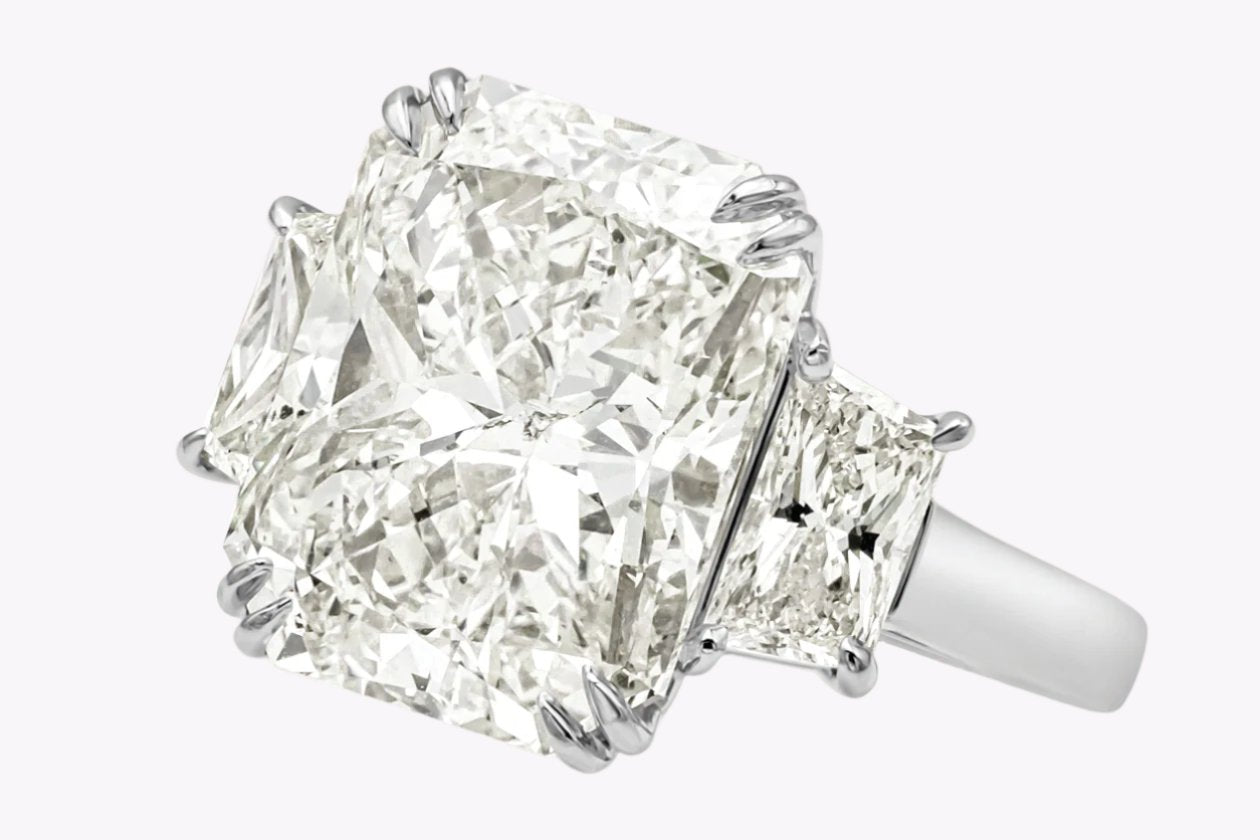 GIA Certified 10.44 Carats Radiant Cut Diamond Three-Stone Engagement Ring in Platinum - Image 3