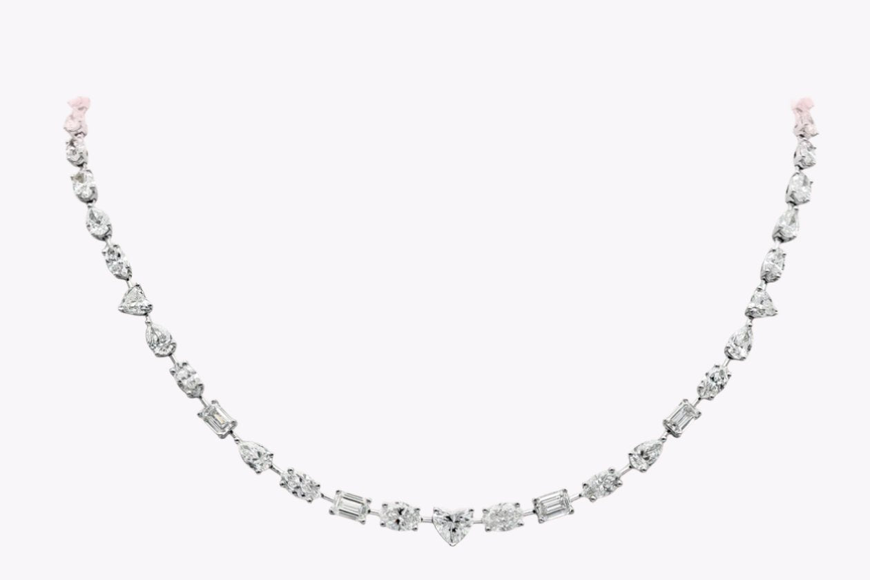20.42 Carats Total Mixed-Cut Diamond Tennis Necklace in White Gold