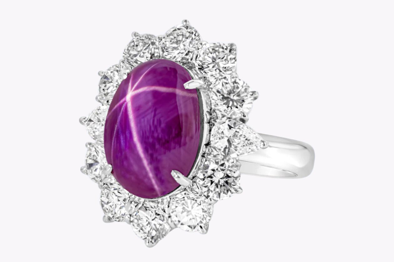 11.03 Carats Natural Cabochon Star Burmese Ruby Halo Cocktail Ring in Platinum - Image 3