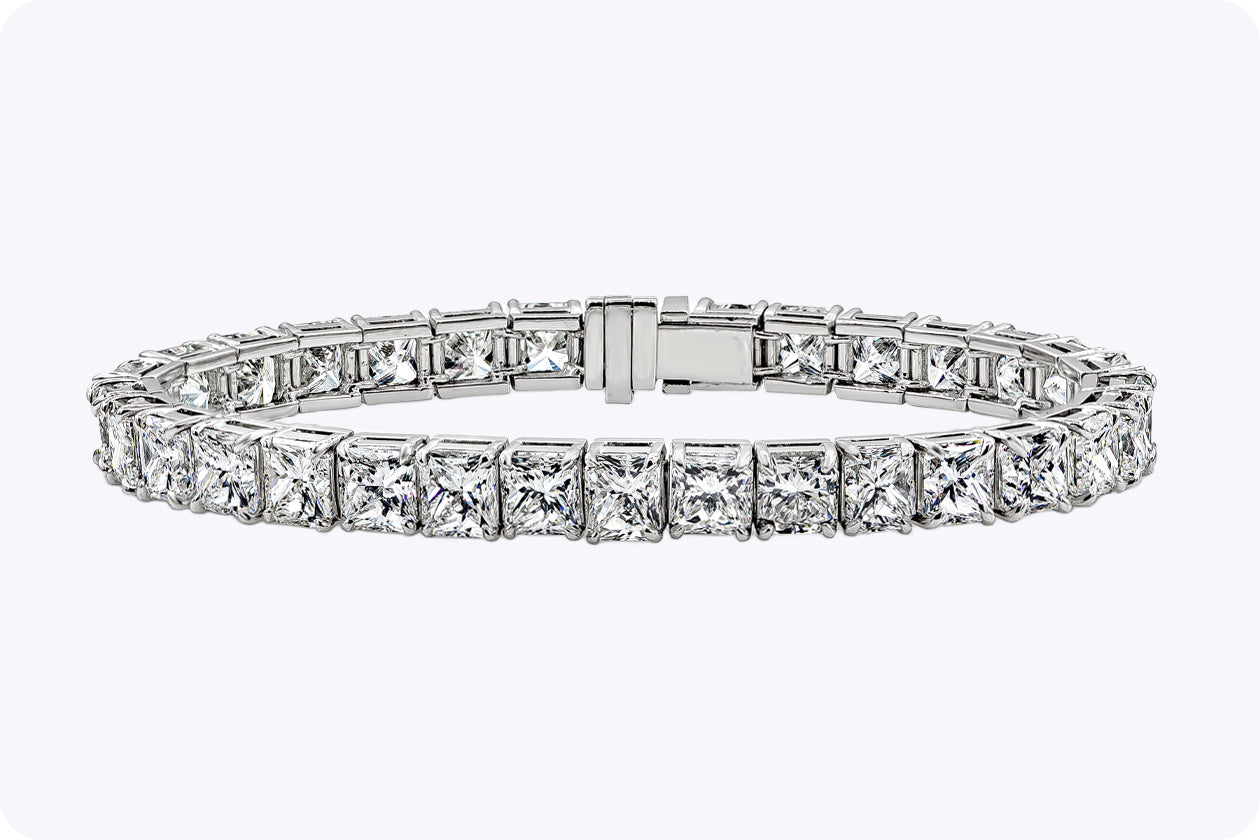 GIA Certified 31.36 Carats Total Radiant Cut Diamond Tennis Bracelet in Platinum