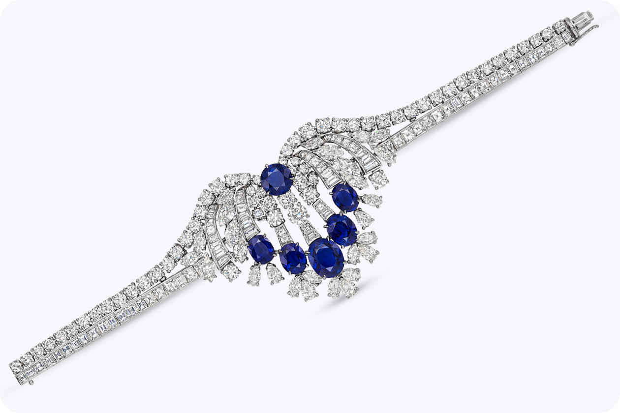 49.95 Carat Total Important Sapphire & Mixed-Cut Diamond Bracelet in White Gold