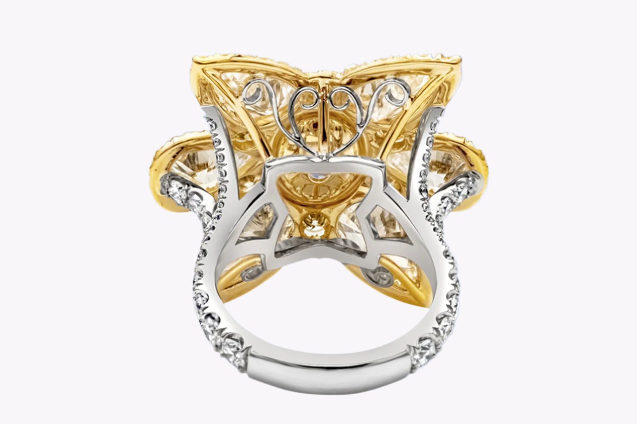 GIA Certified 11.15 Carats Total Mixed-Cut Diamond Flower Cocktail Ring in Yellow Gold & Platinum - Image 5