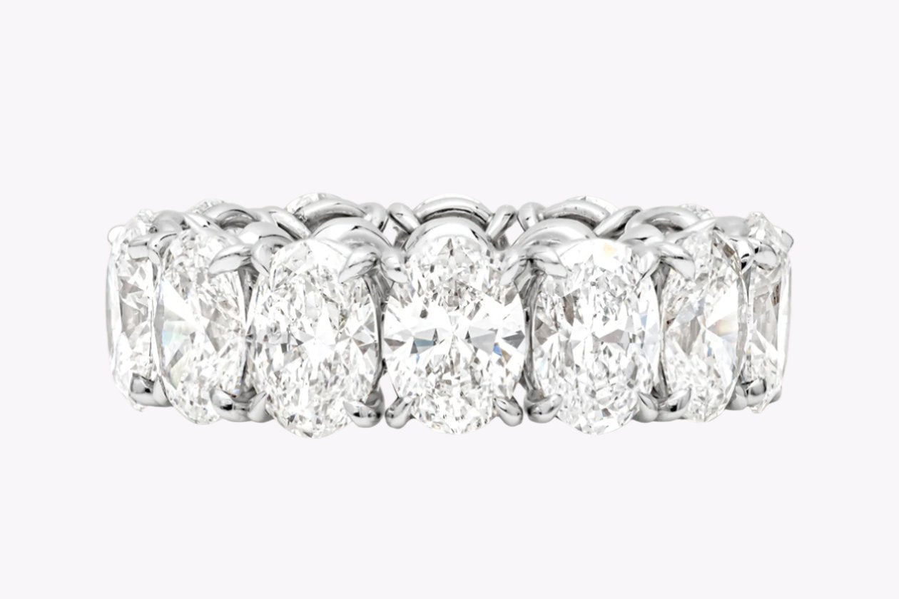 GIA Certified 10.25 Carats Total Oval Cut Diamond Eternity Wedding Band Ring in Platinum