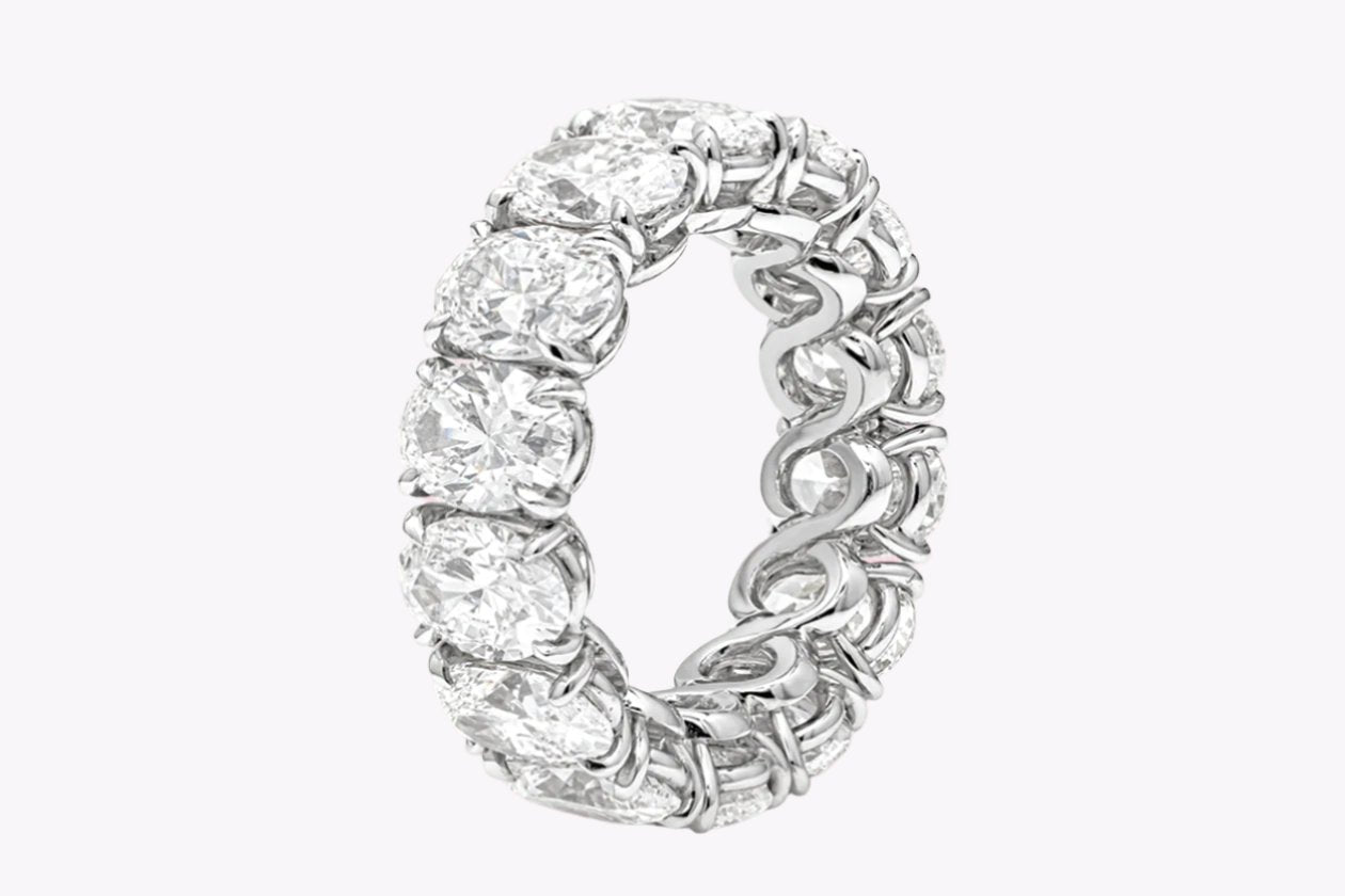 GIA Certified 10.25 Carats Total Oval Cut Diamond Eternity Wedding Band Ring in Platinum - Image 3