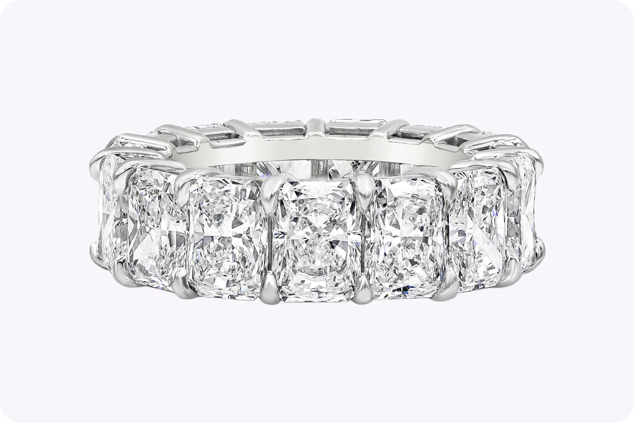 GIA Certified 11.39 Carats Total Radiant Cut Diamond Eternity Wedding Band Ring in Platinum