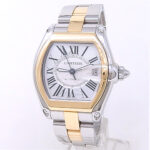 Cartier Roadster W62031Y4 18k Yellow Gold & Stainless Steel Silver Sunray Dial