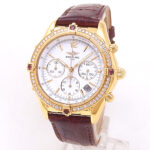 Breitling Chrono Cockpit K30012 18k Yellow Gold White Dial Diamond Bezel