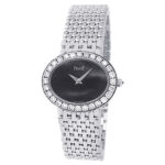 Piaget Vintage P10214 18k White Gold Diamond Bezel Black Dial