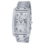 Cartier Tank Americaine Chronograph WB704251 18k White Gold Diamond Bezel Silver