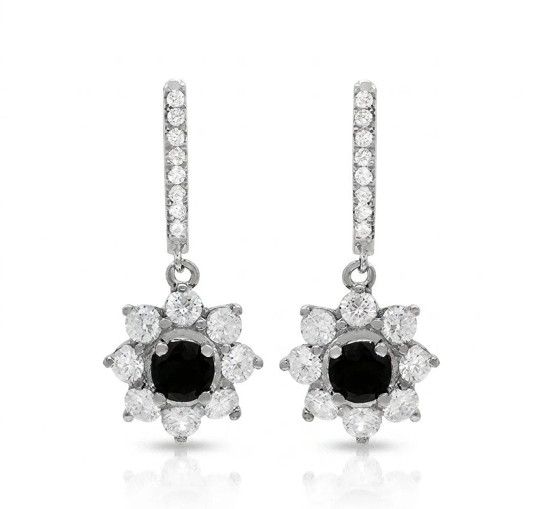 Black Diamond and White Diamond Earrings in 14K White Gold