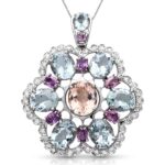 Morganite Aquamarine and Purple Sapphire Pendant in 14K White Gold - Front View by Kelly Christie