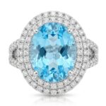 Blue Topaz and Diamond Ring in 14K White Gold - Front View by Kelly Christie
